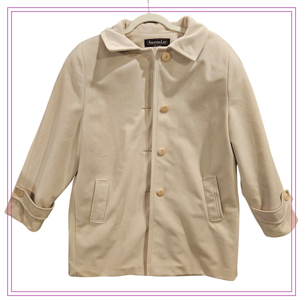 Amanda Lee Kashmiracle Coat ‎ Sz M 8P-10P Cream Women Button Collar Jacket #466H